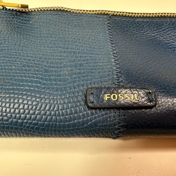 FOSSIL Navy All Genuine Leather Trifold Wallet Billfold Clutch - Picture 3 of 12